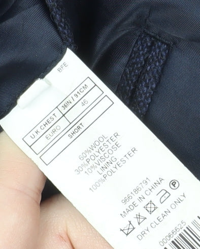 Moss London Men's Blue Wool Blazer, Size 36 Short