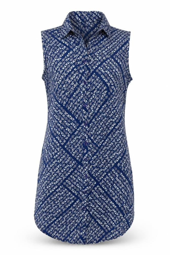 Front view of The Collection Debenhams Blue Geometric Shirt Dress, size 12