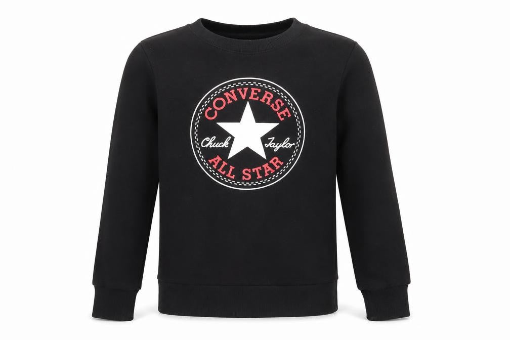 Front view of Converse boys’ black pullover sweatshirt logo design 10-12 years