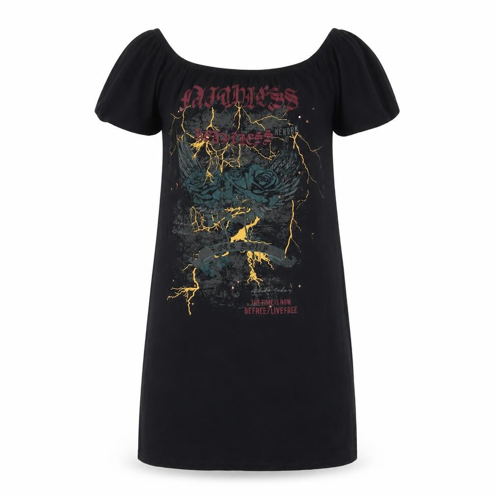 River Island Women's Black Graphic T-Shirt Dress Size 8