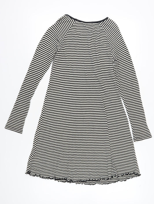 Marks and Spencer Girls Black Striped Long Sleeve Dress 13-14Y