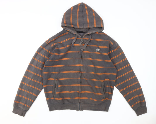 Dunlop Men's Grey Striped Full Zip Hoodie Large