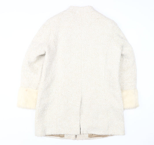 Cotton Traders Women's Ivory Wool Coat, Size 14, Fur Trim