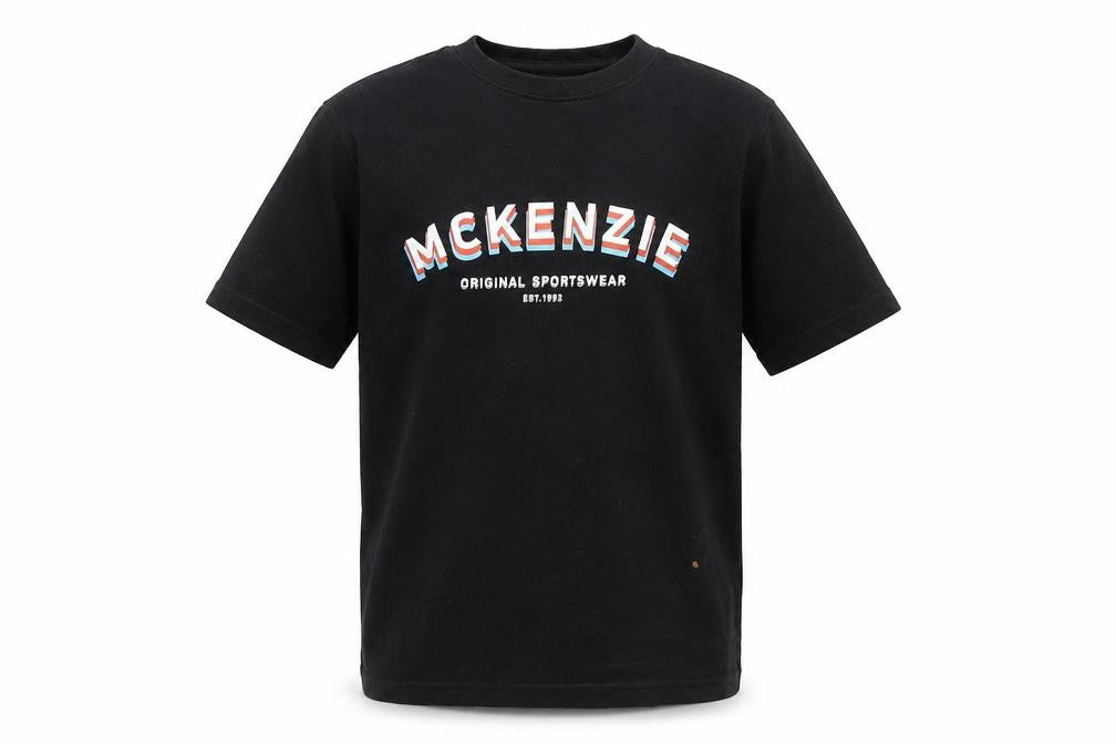 McKenzie Boys Black T-Shirt, Size M, Casual Graphic Logo
