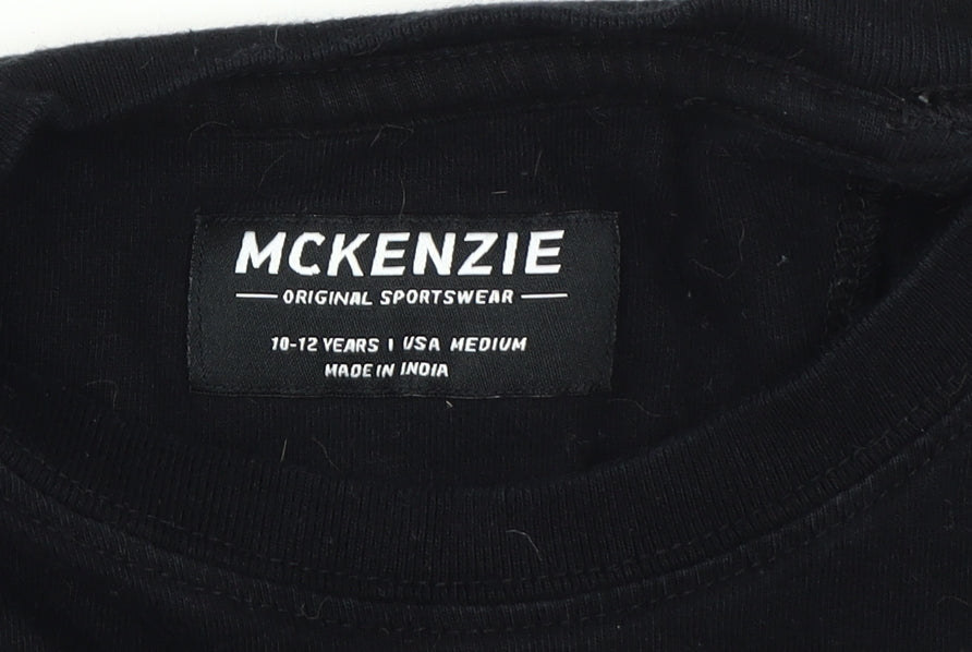 McKenzie Boys Black T-Shirt, Size M, Casual Graphic Logo