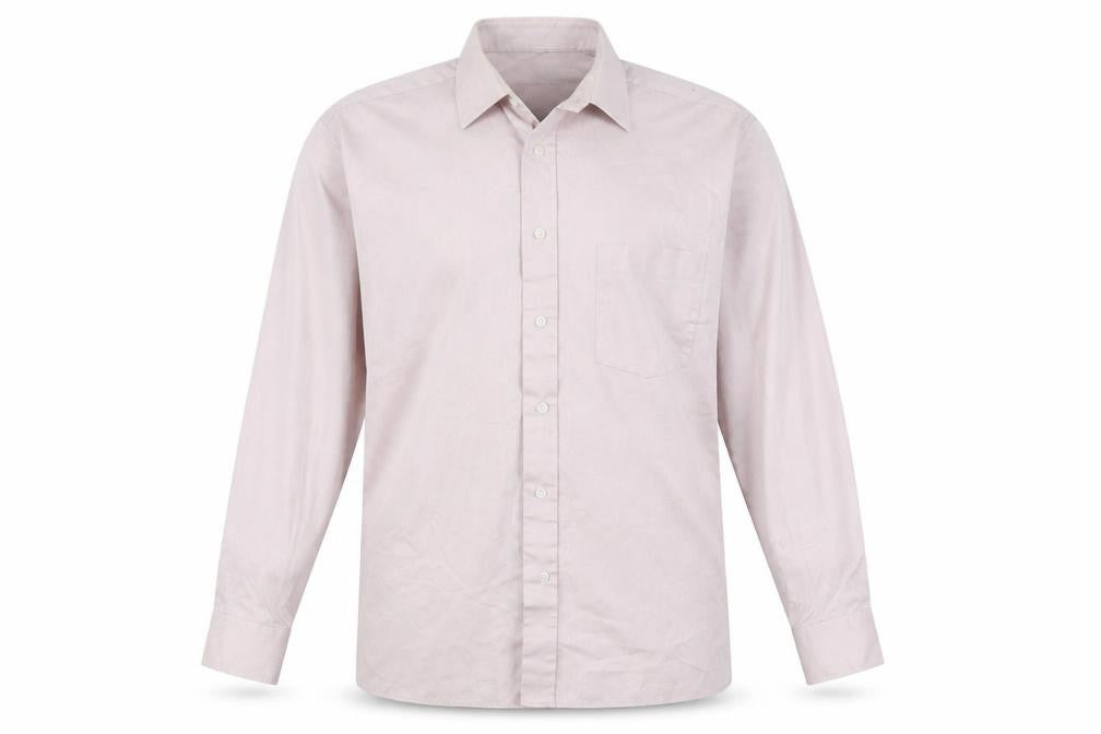 Peter England Mens Beige Long Sleeve Button-Up Shirt