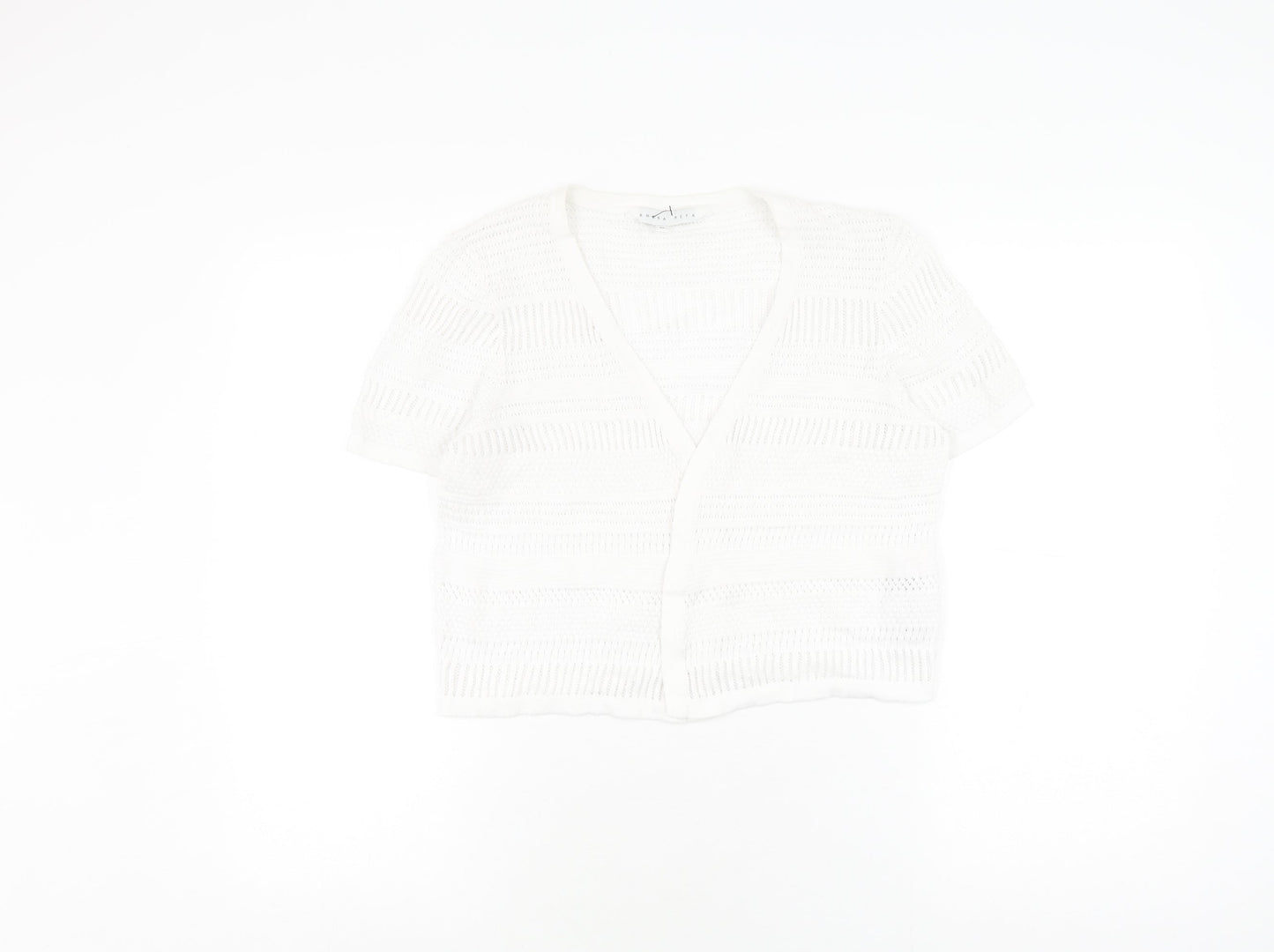Amara Reya Women's White Open-Knit Cardigan M