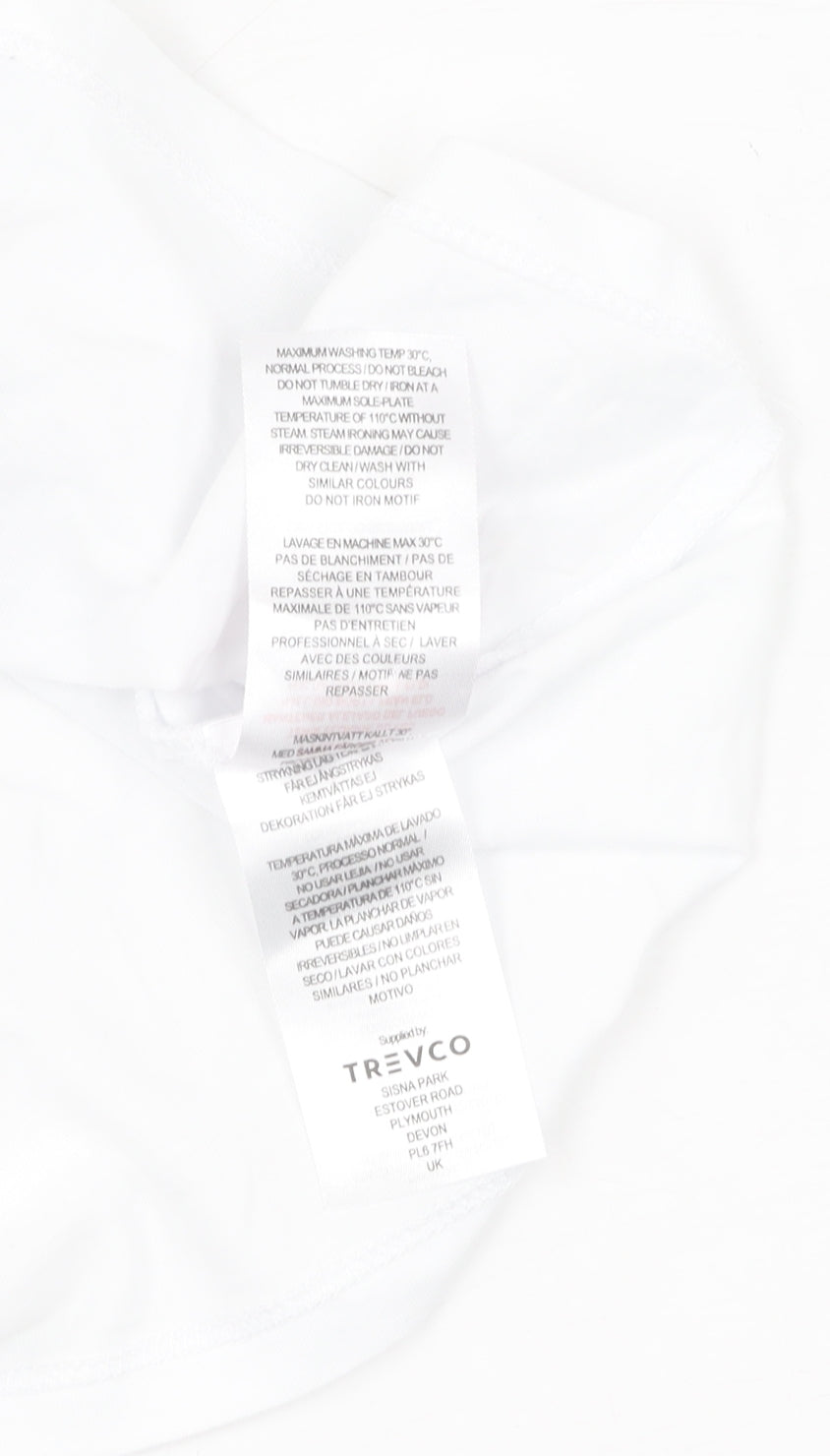 Brand and care label for Trevo boys’ marvel spider-man white t-shirt 9-10 years