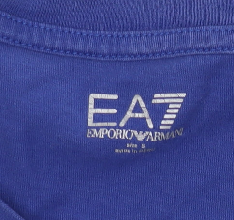 Emporio Armani Men's Blue Crew Neck T-Shirt, Size S, Logo Detail