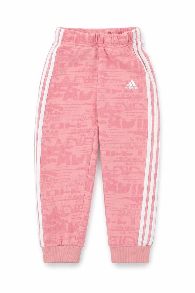 Front view of Adidas girls’ pink jogger trousers 2-3 years