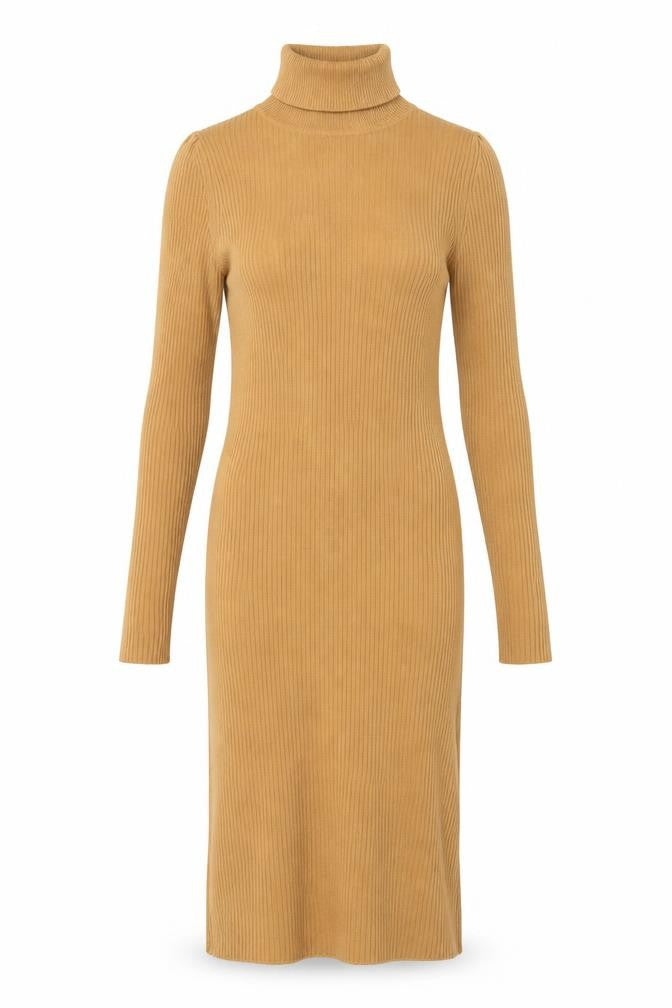 Front view of Love Soul London Brown Knit Midi Bodycon Dress S