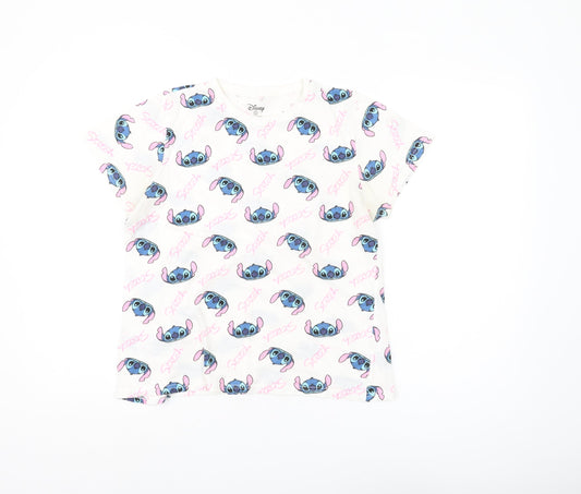 Disney Women's White Stitch T-Shirt UK Size 10 Casual