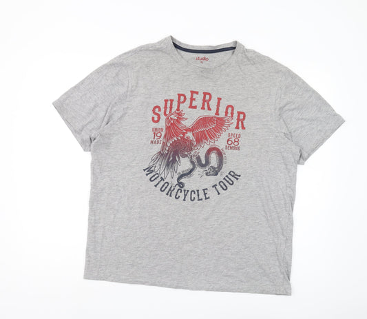 Studio Men's Grey Motorcycle T-Shirt XL, Graphic Print