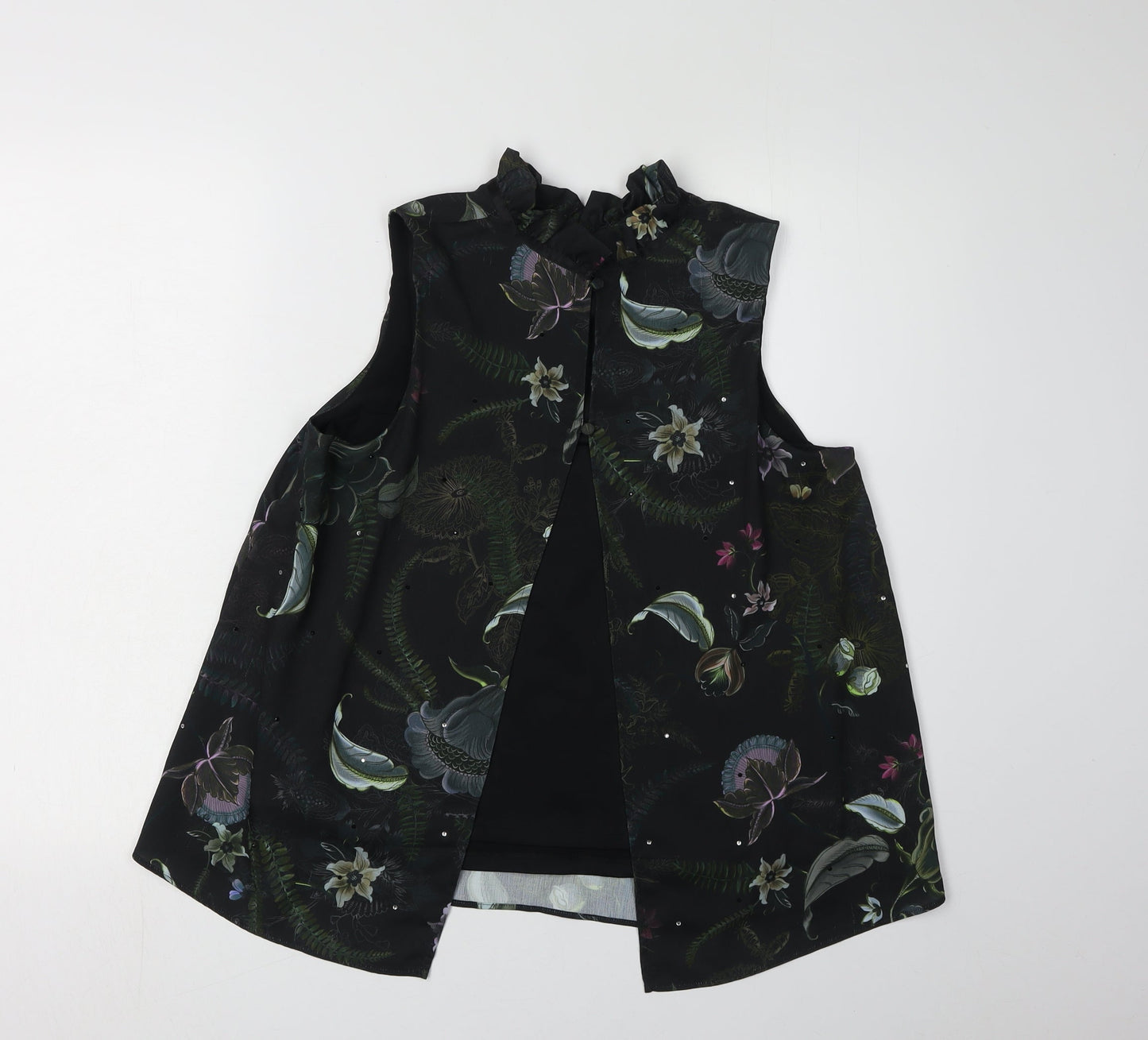 Next Women's Black Floral Blouse, Size 12, High Neck
