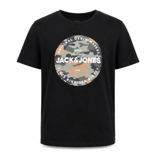 Jack & Jones Boys Black Graphic T-Shirt, Size 12, Crew Neck