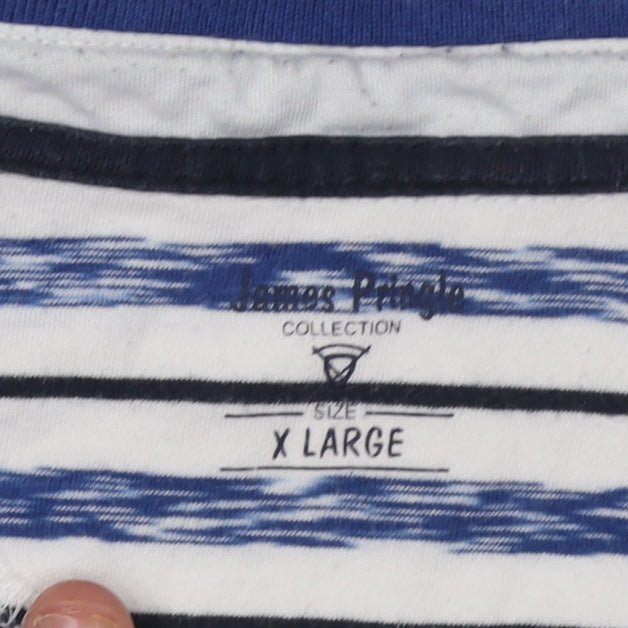 James Pringle Men's White Striped Polo Shirt XL