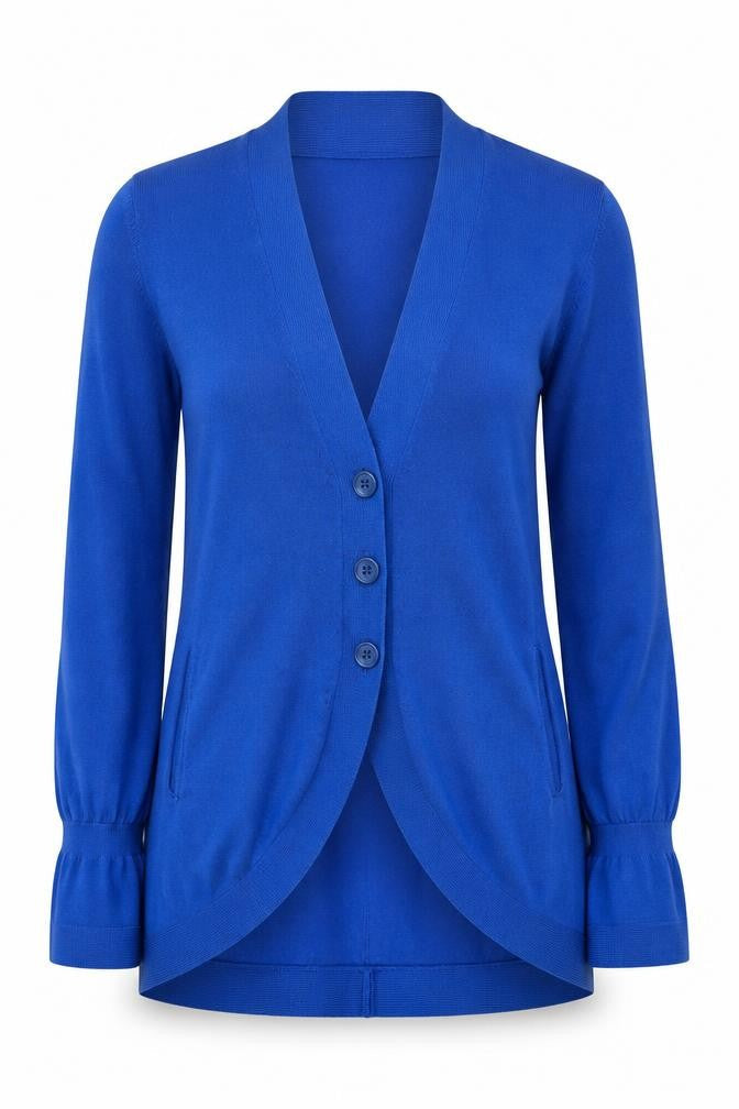 Front view of BCBGMAXAZRIA Women's Blue Merino Wool Cardigan XS
