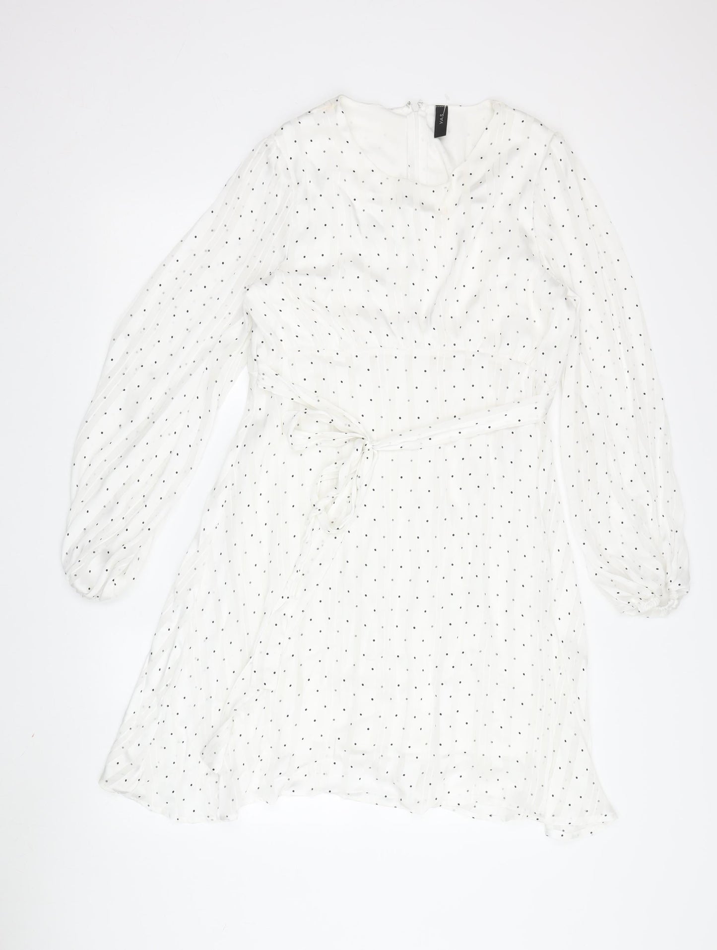 Y.A.S Women's White Midi Dress - L, Polka Dot Fit & Flare