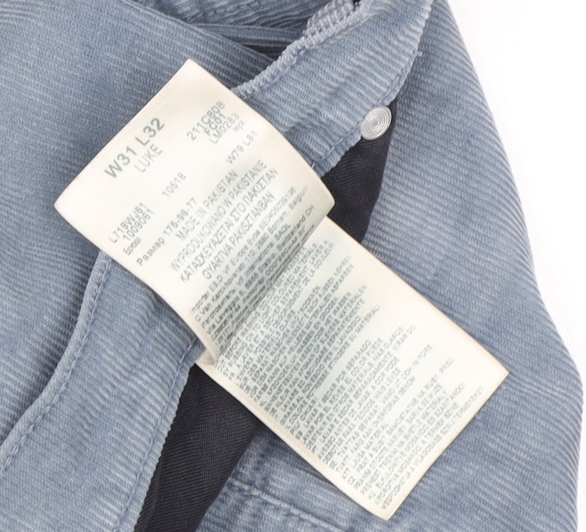 Lee Men's Blue Corduroy Trousers Size 31 Regular Fit