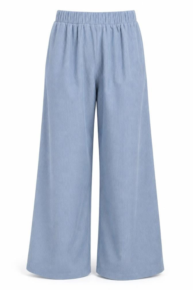 Front view of Missguided Women's Blue Wide-Leg Corduroy Trousers, size S