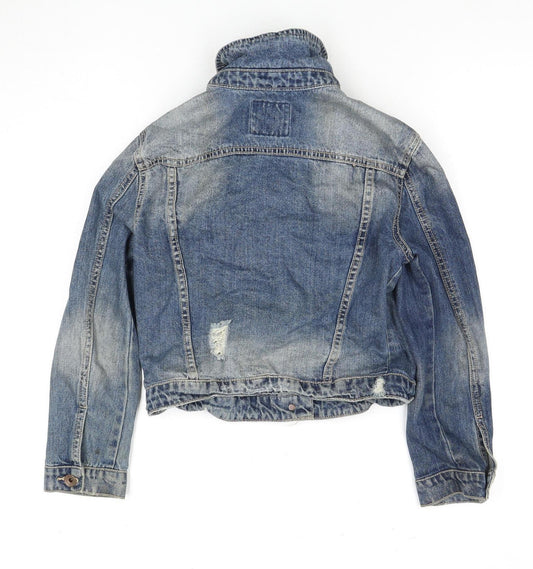 Zara Girls Blue Denim Jacket Size S Ripped Casual