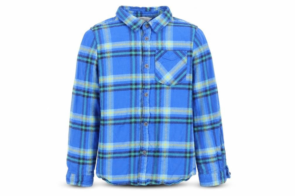 Marks and Spencer Boys Blue Plaid Button-Up Shirt 6-7 Years