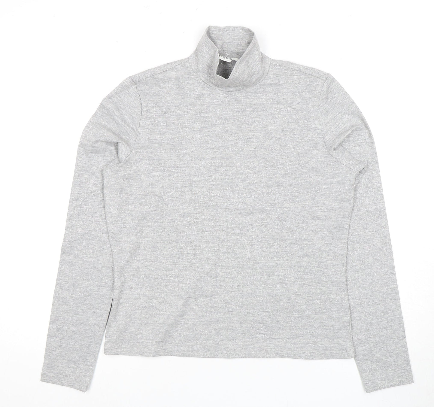 Monki Women Grey High Neck Long Sleeve Top Size M