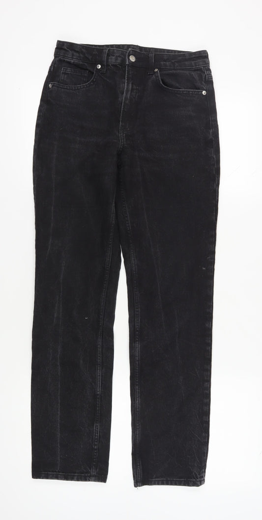 H&M Women's Black High-Rise Straight Jeans, Size 10