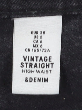 H&M Women's Black High-Rise Straight Jeans, Size 10