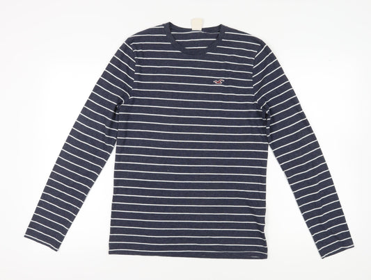 Hollister Men's Blue Striped Long Sleeve T-Shirt, Size S