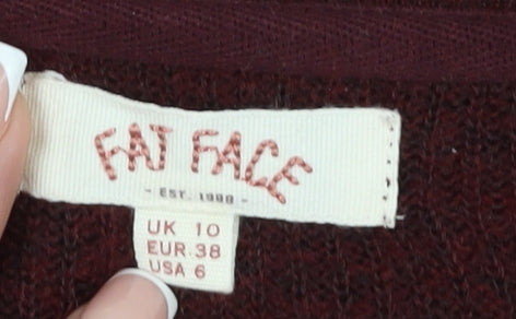 Fat Face Women's Red V-Neck Pullover Jumper - Size 10