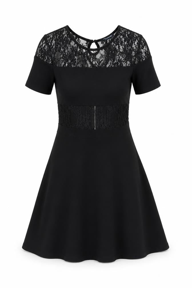 Front view of French Connection Black Fit & Flare Dress, size 10, Party Perfect