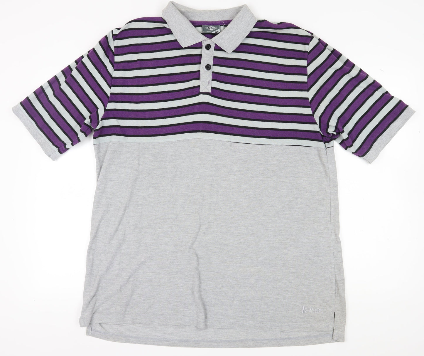 Lee Cooper Men's 2XL Striped Polo Shirt in Purple/Grey