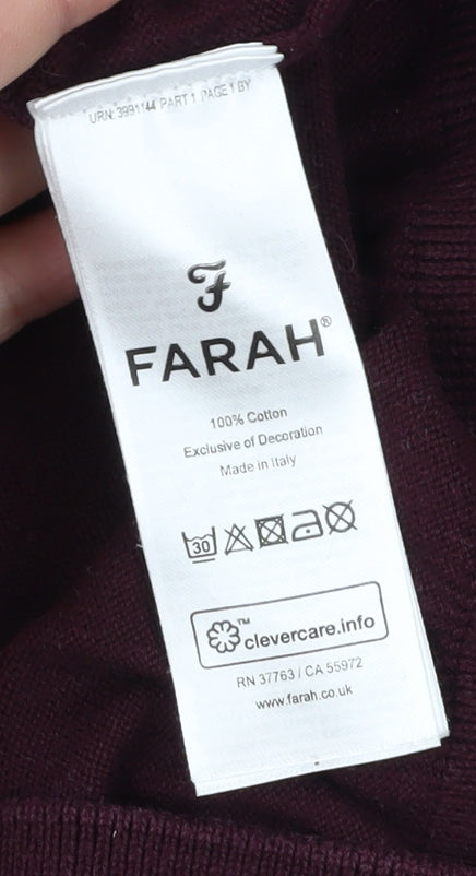 Farah Men's Burgundy Red Cotton Pullover Jumper L