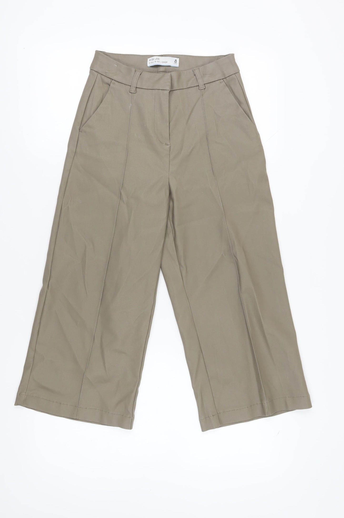 Next Women's Beige Cropped Wide-Leg Trousers Size 8L