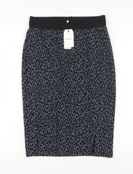 Sandwich Women's Blue Black Animal Print Pencil Skirt S