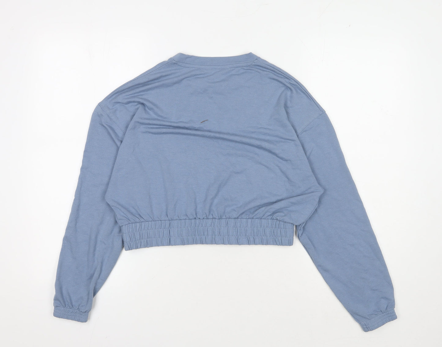 Boux Avenue Women's Blue Crew Neck Cropped Jersey Top