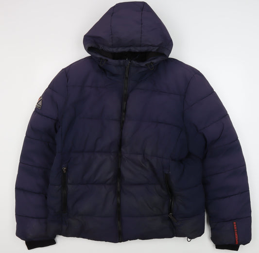 Superdry Men's Blue Hooded Puffer Jacket 3XL