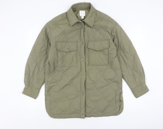 H&M Women's Green Quilted Jacket Size 12