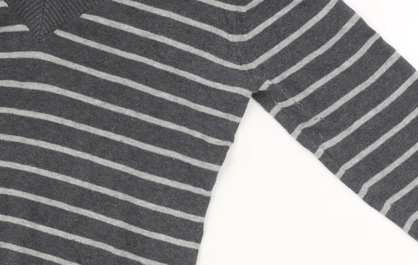 Gap Women's Grey Striped V-Neck Pullover Jumper M