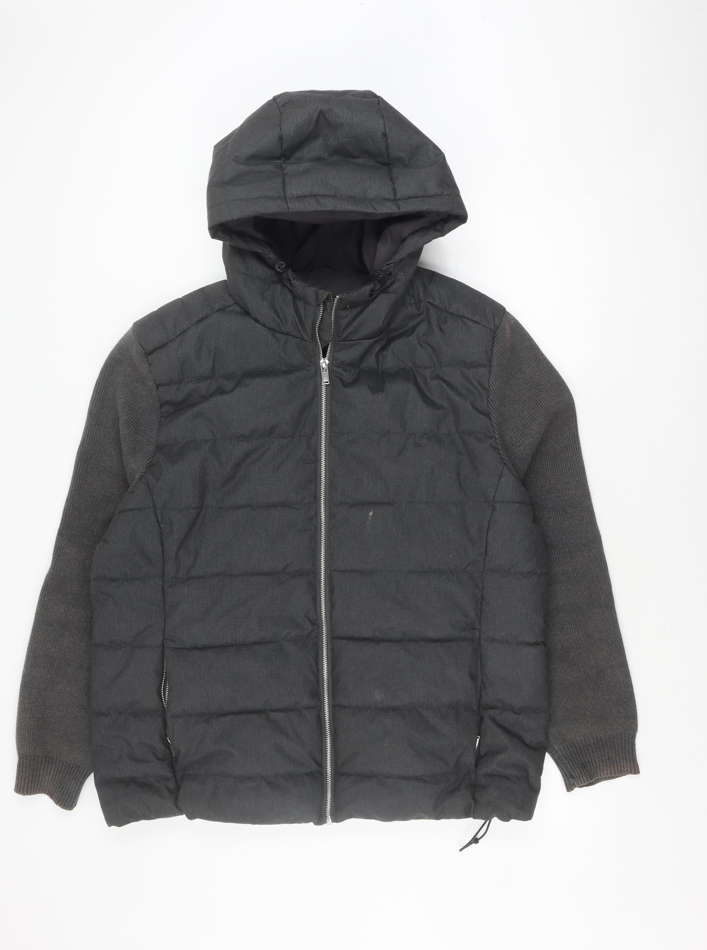 Next Men's XL Grey Puffer Jacket Hooded Polyester Casual