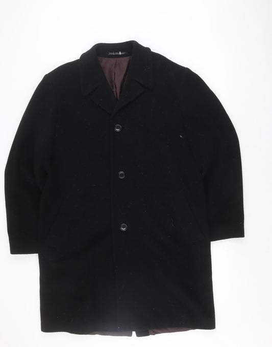 Moss Men's Black Wool Overcoat - Size 42