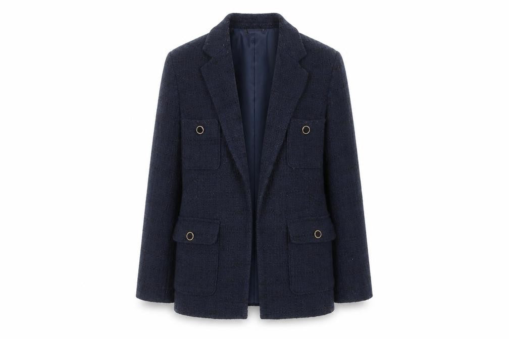 Marks and Spencer Women's Blue Boucle Blazer, Size 10