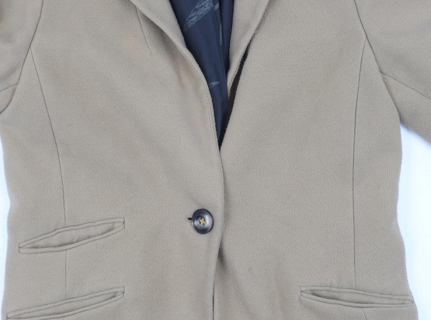 Next Women's Beige Wool Blazer, Size 10, Mid-Length