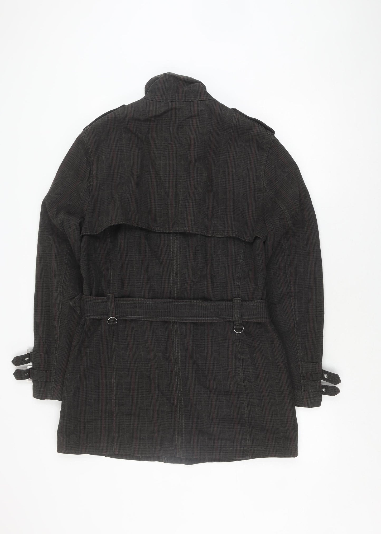 H&M Men's Black Check Belted Coat Size 40 - Casual & Stylish