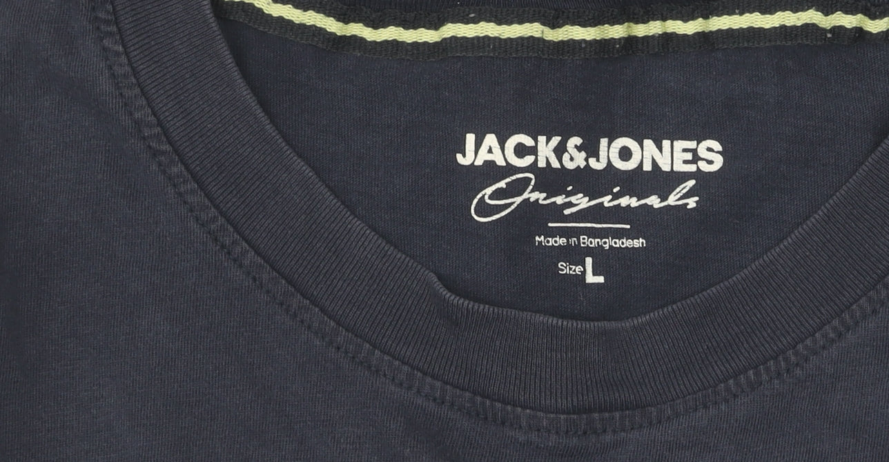 Jack & Jones Men's Blue Crew Neck T-Shirt, L, Cotton