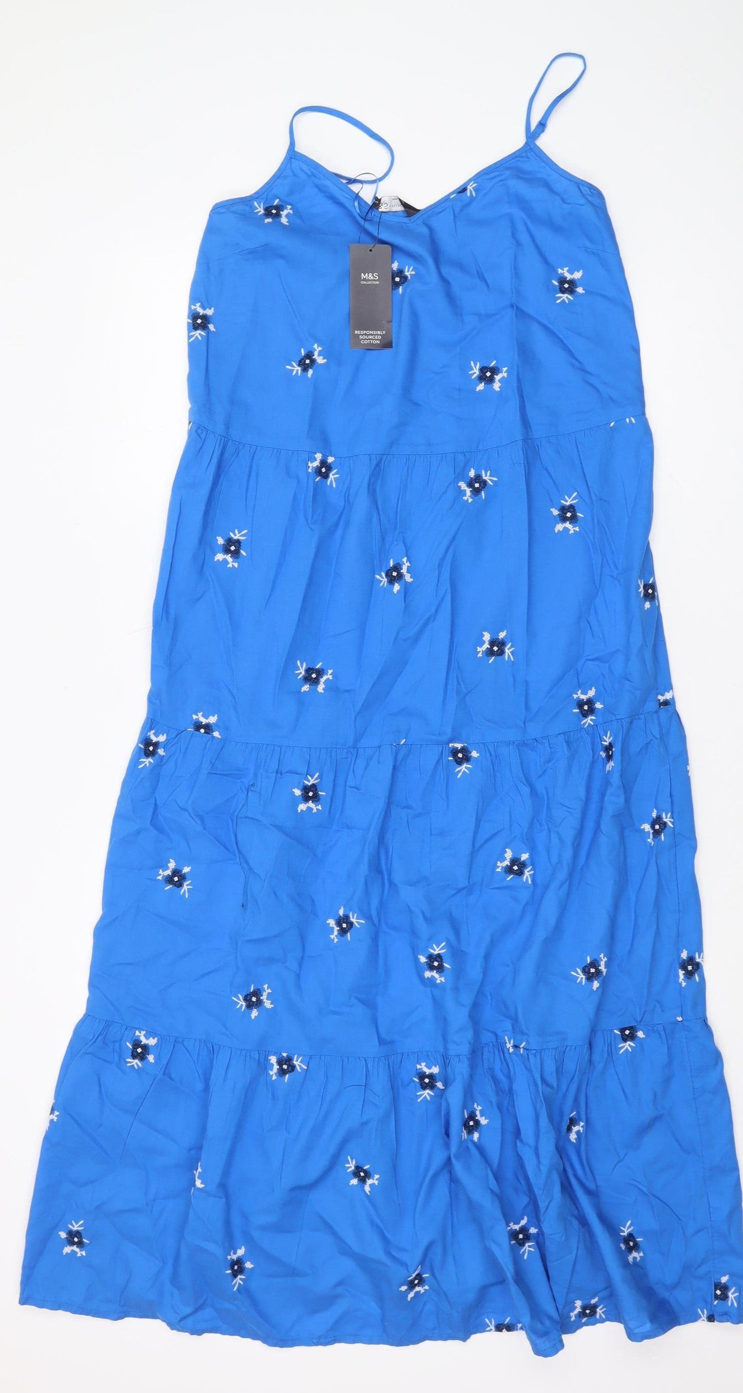 Marks and Spencer Women's Blue Floral Embroidered Dress Size 8