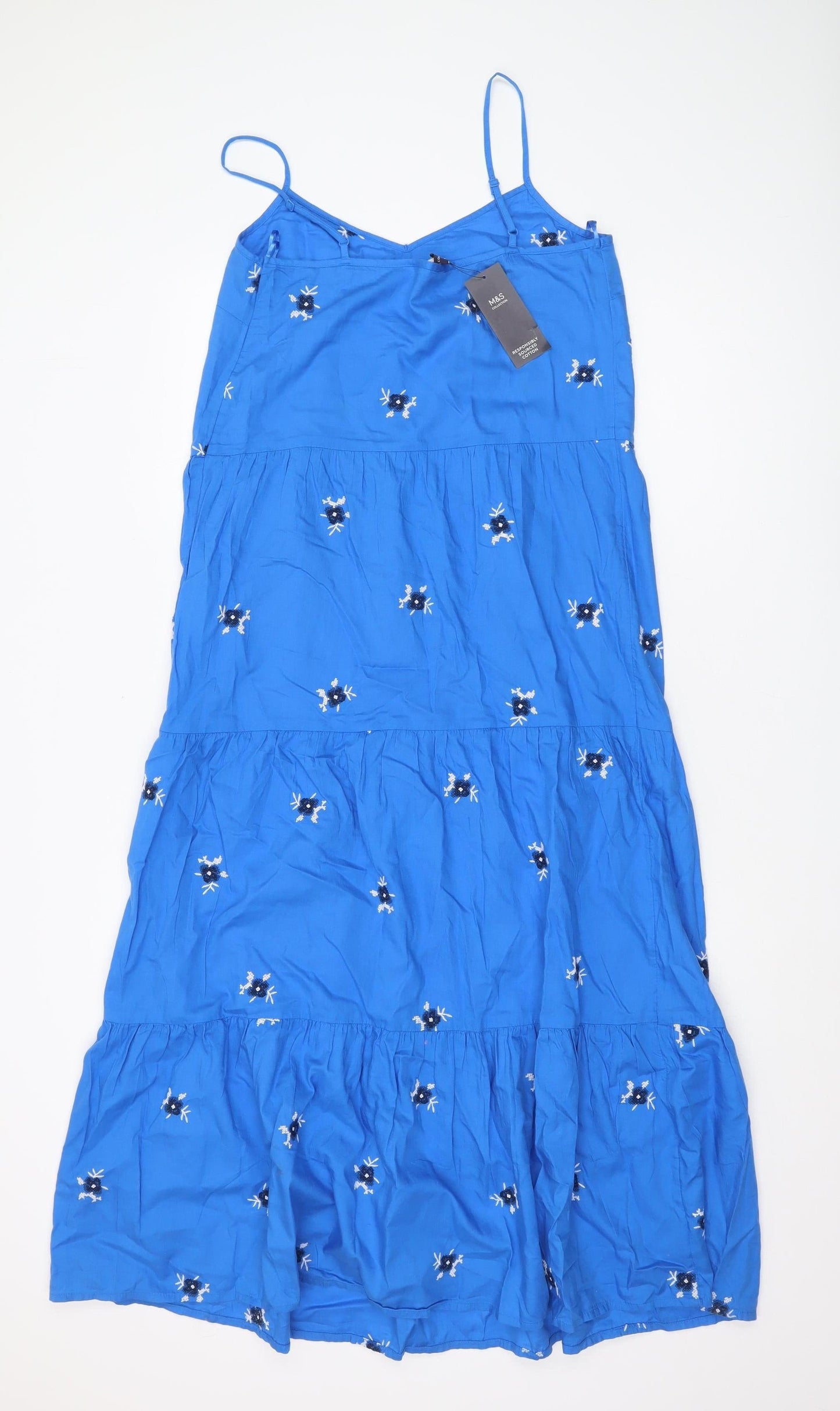 Marks and Spencer Women's Blue Floral Embroidered Dress Size 8