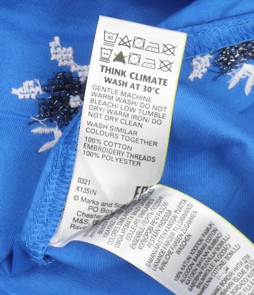Marks and Spencer Women's Blue Floral Embroidered Dress Size 8