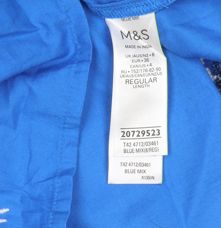 Marks and Spencer Women's Blue Floral Embroidered Dress Size 8